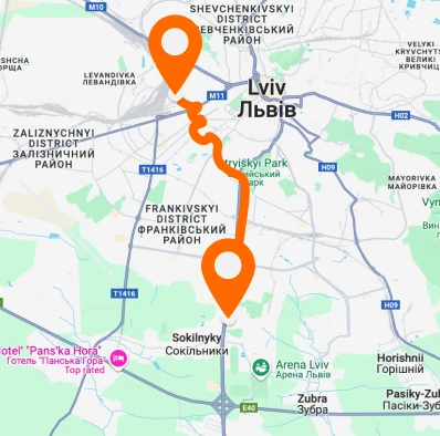 Bus station — Lviv railway station — horizontal layout