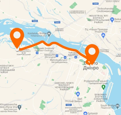 Route Parus — Kyiv center — горизонтальное расположение