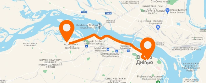 Route Parus — Kyiv center — вертикальное расположение